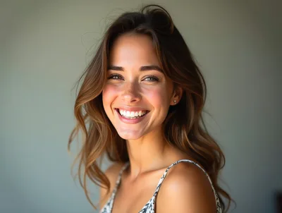 Portrait Of A Smiling Young Woman With Wavy Hair