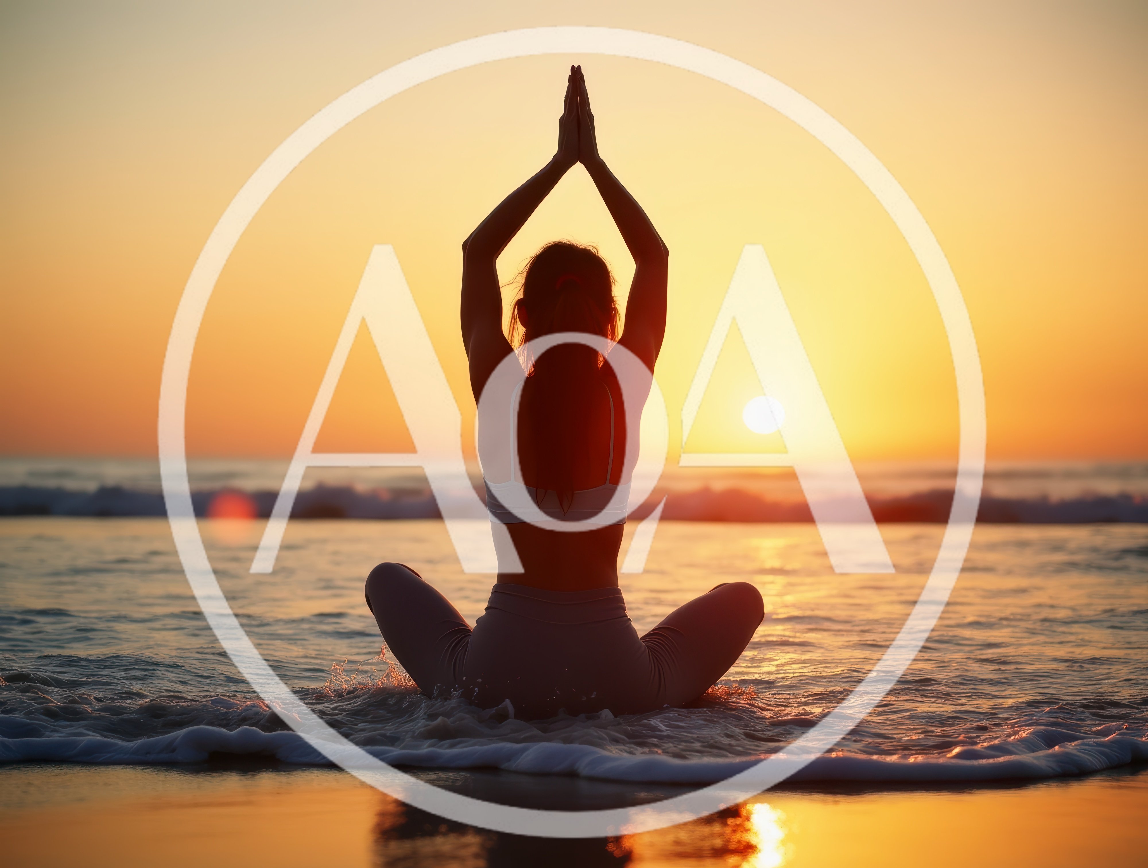 Woman Practicing Yoga In The Ocean At Sunset