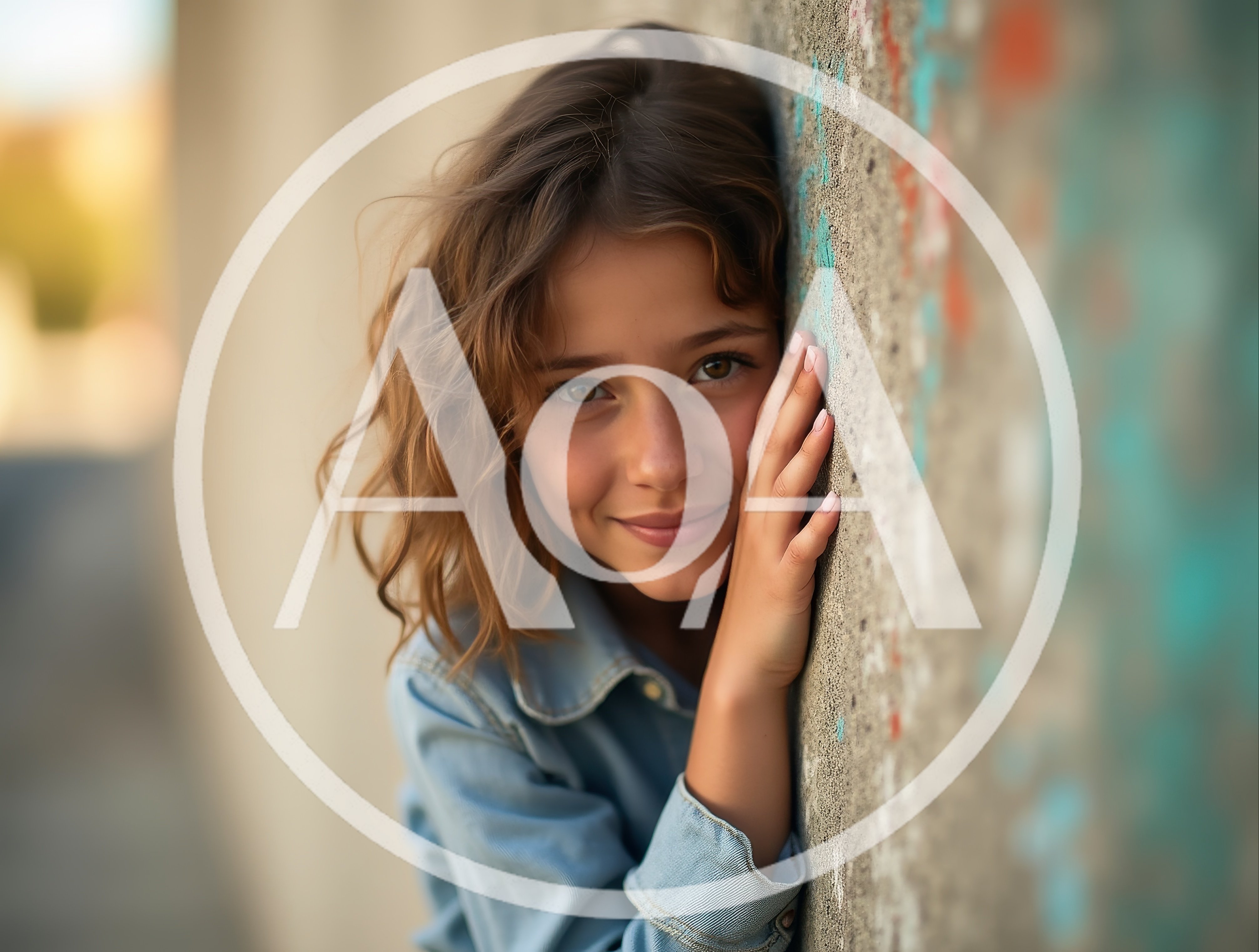 Young Girl Leaning Against A Textured Concrete Wall