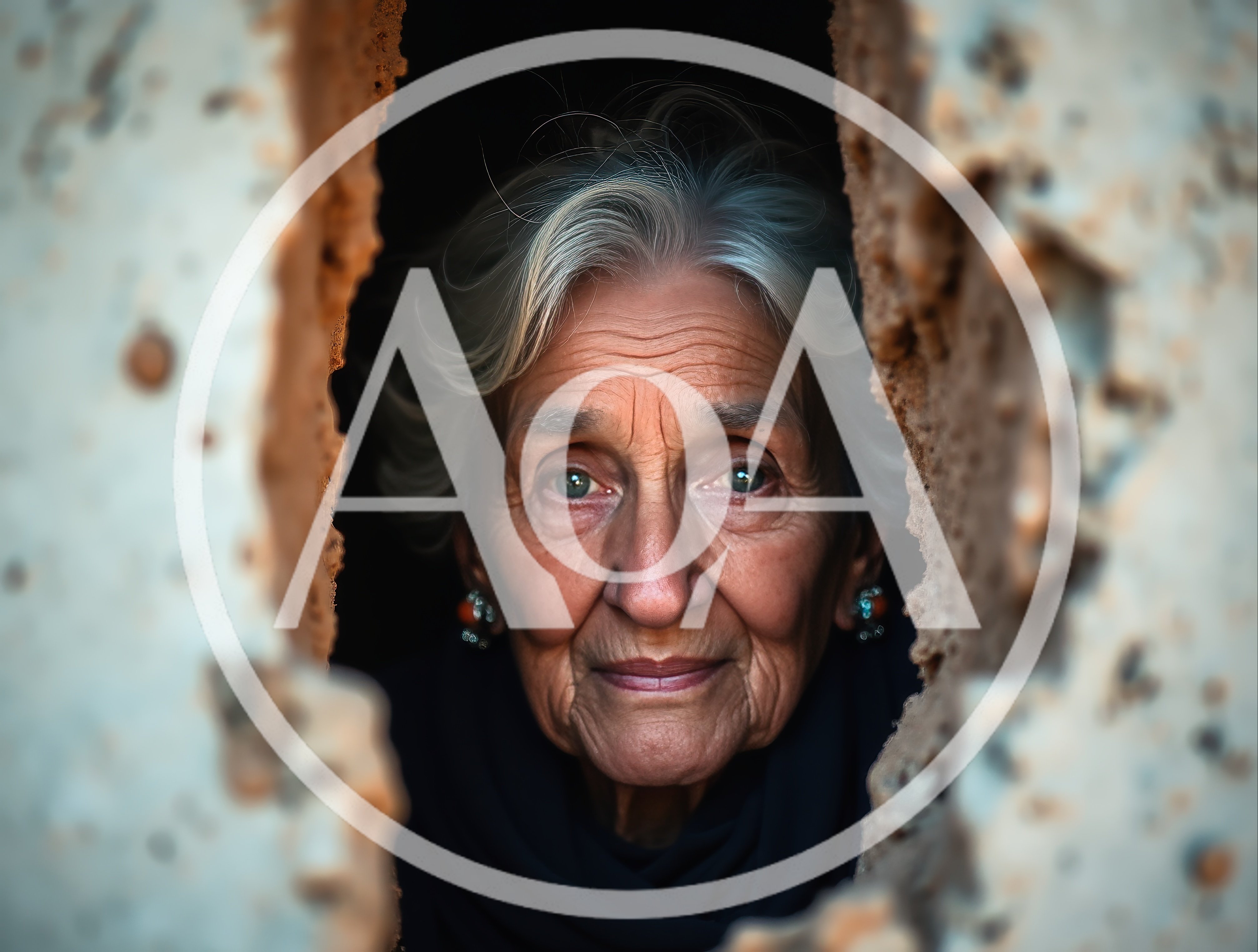 Portrait Of An Elderly Woman Looking Through A Hole