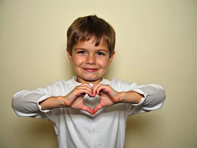 Young Boy Making Heart Shape With Hands