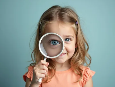 Young Girl Looking Through A Magnifying Glass