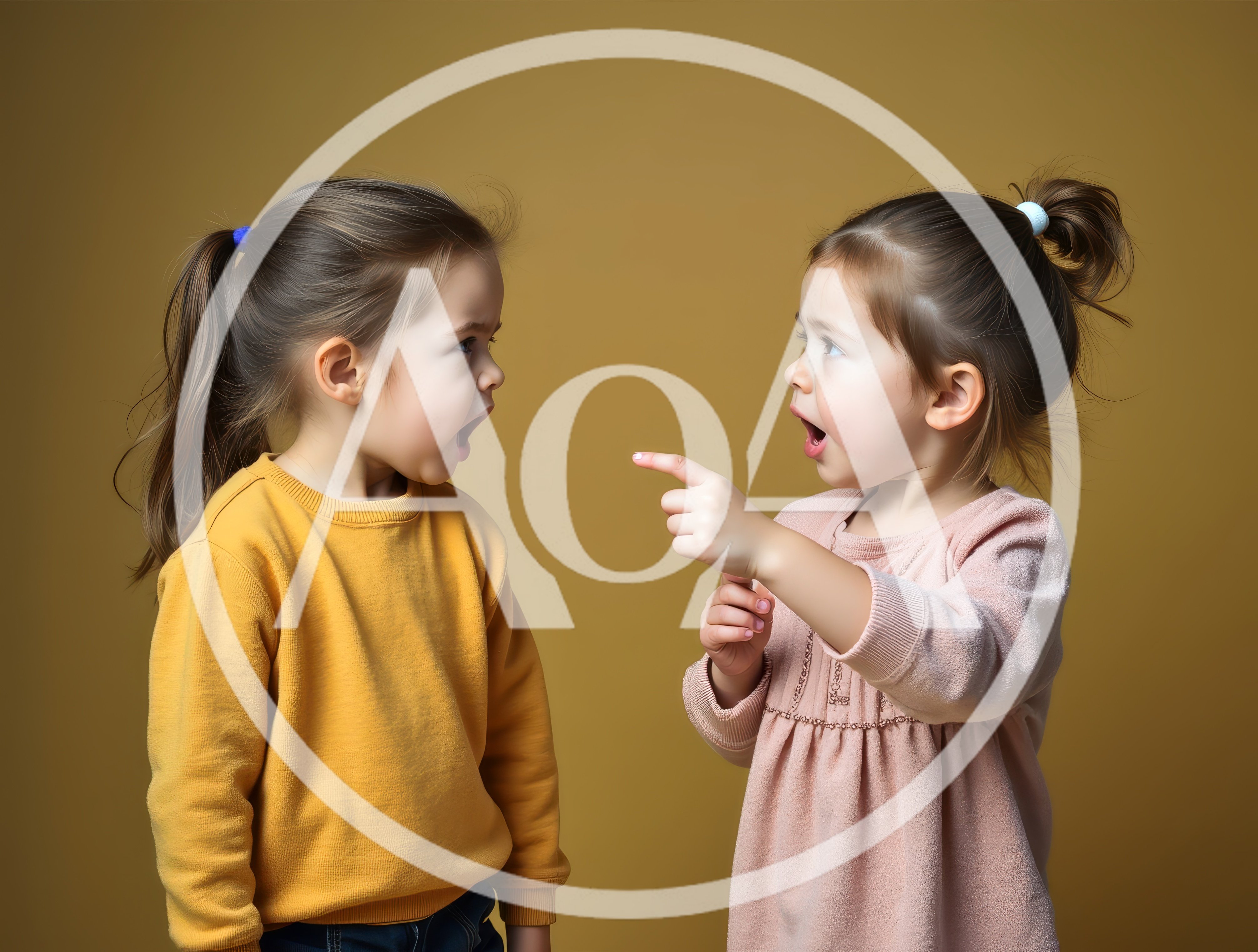 Two Young Girls Arguing and Pointing Fingers