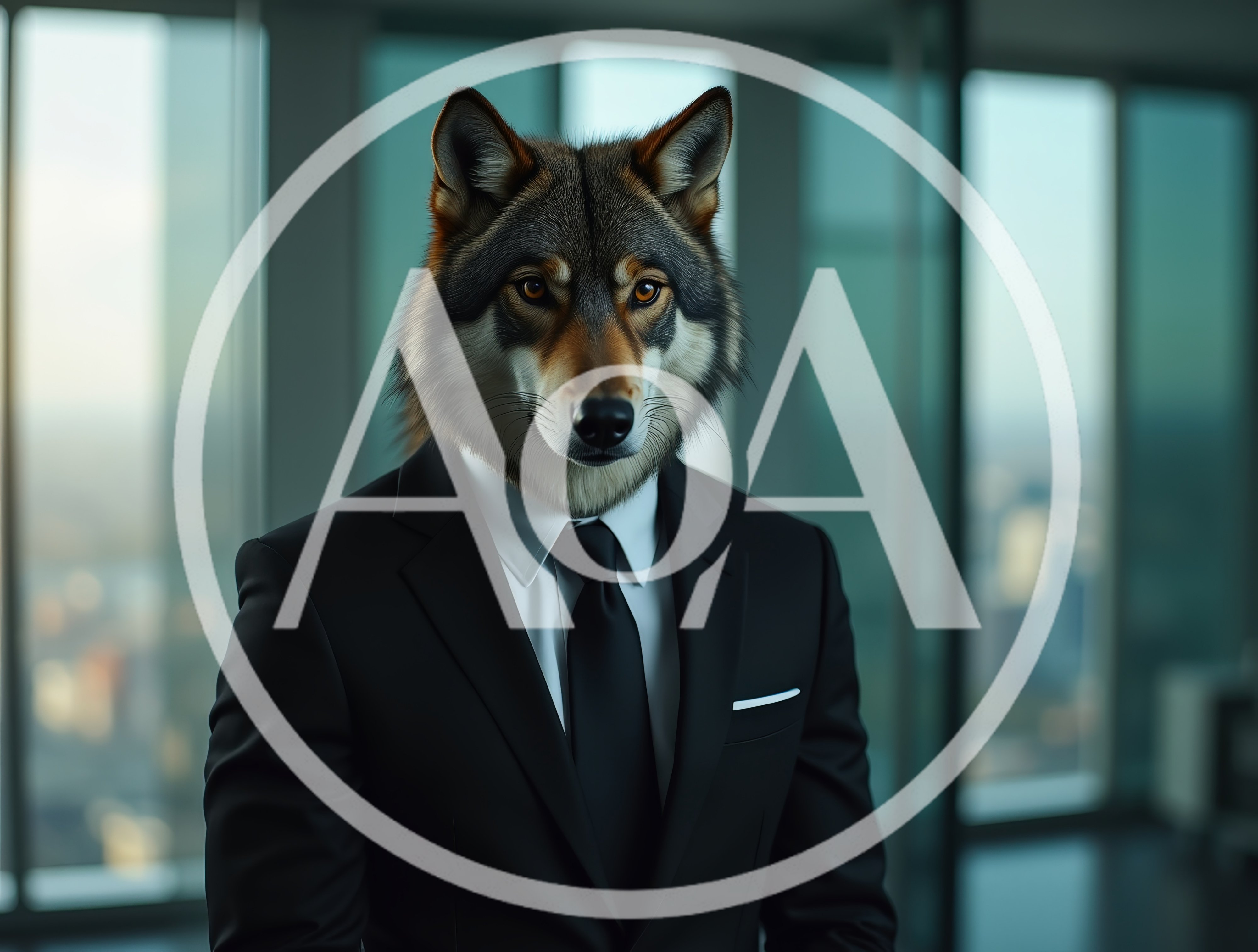 Anthropomorphic Wolf Businessman In Modern Office Setting