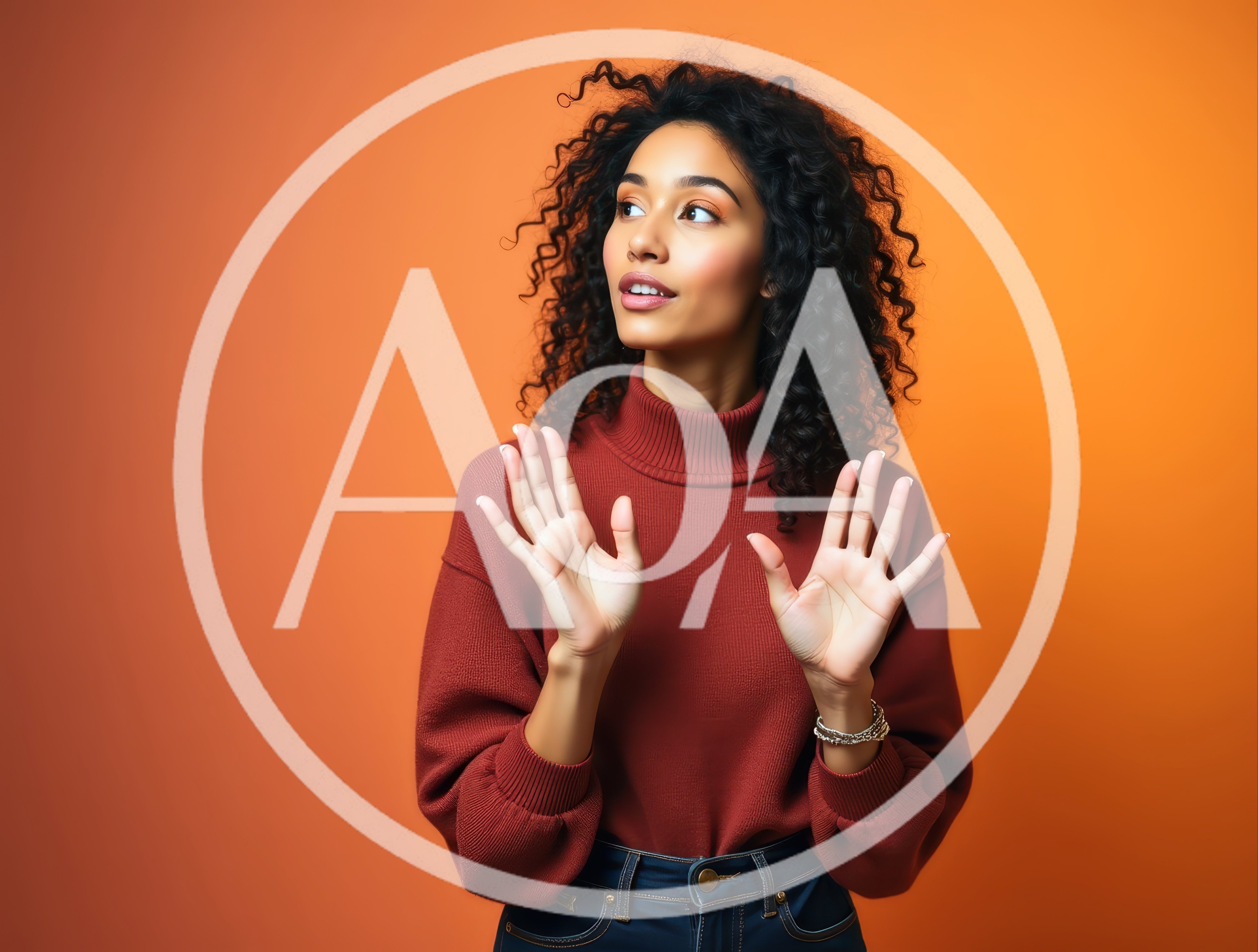 Young Woman With Curly Hair Gesturing With Open Hands