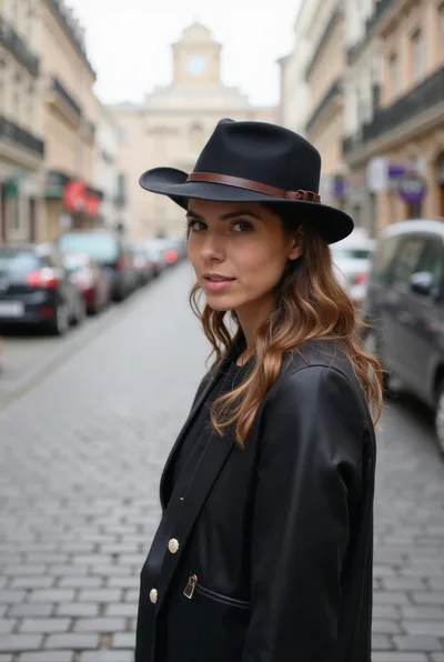 Stylish Young Woman Wearing A Fedora On City Street