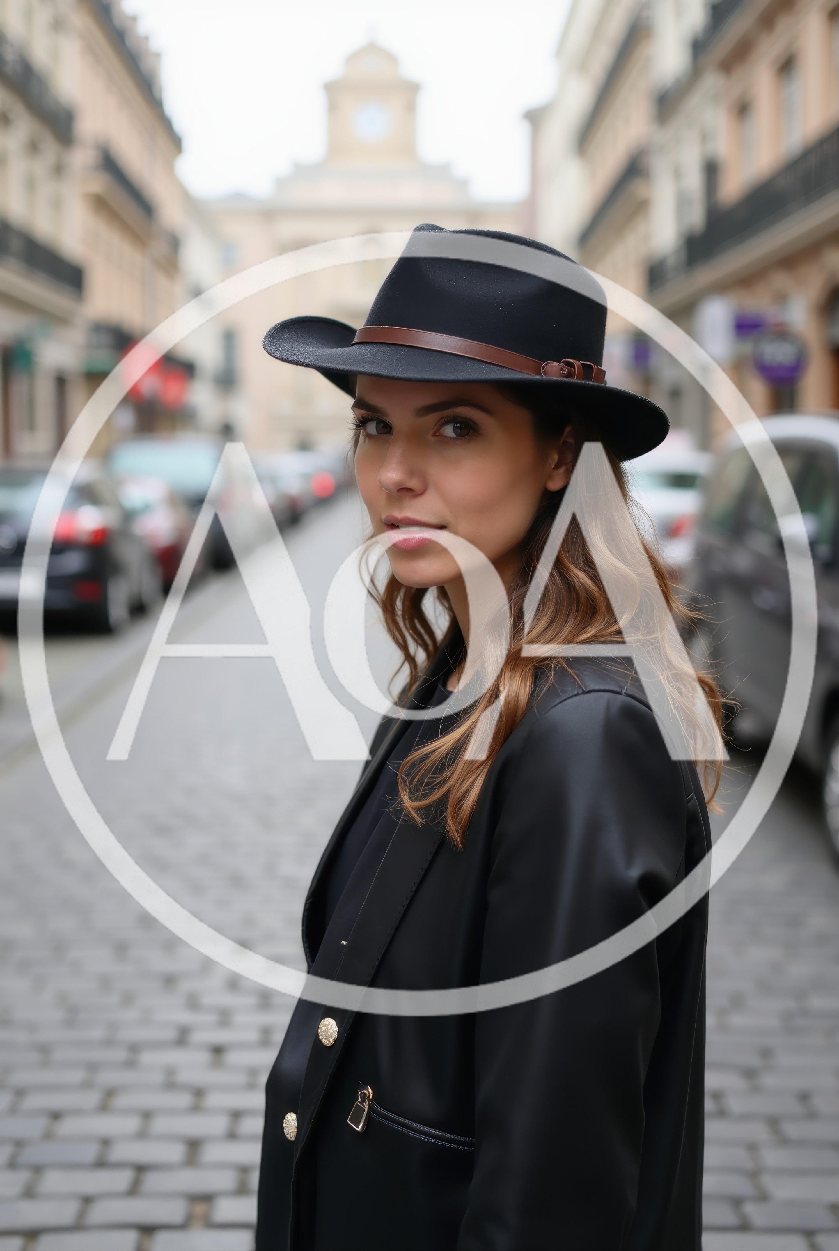 Stylish Young Woman Wearing A Fedora On City Street
