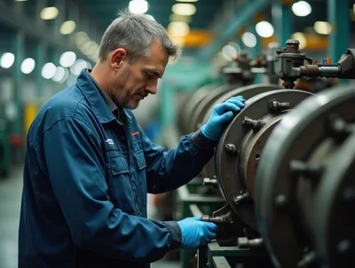 Industrial Technician Inspecting Heavy Machinery In Factory