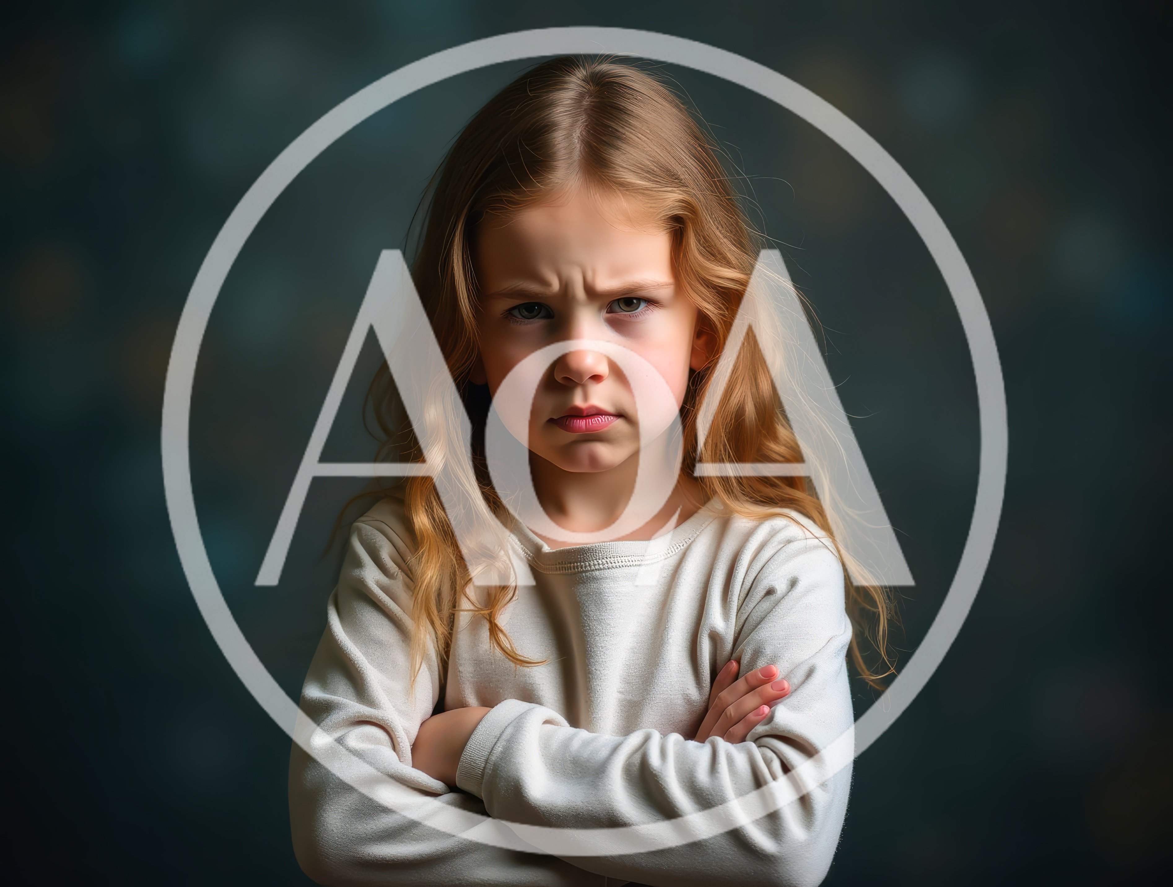 Portrait Of A Grumpy Young Girl With Crossed Arms