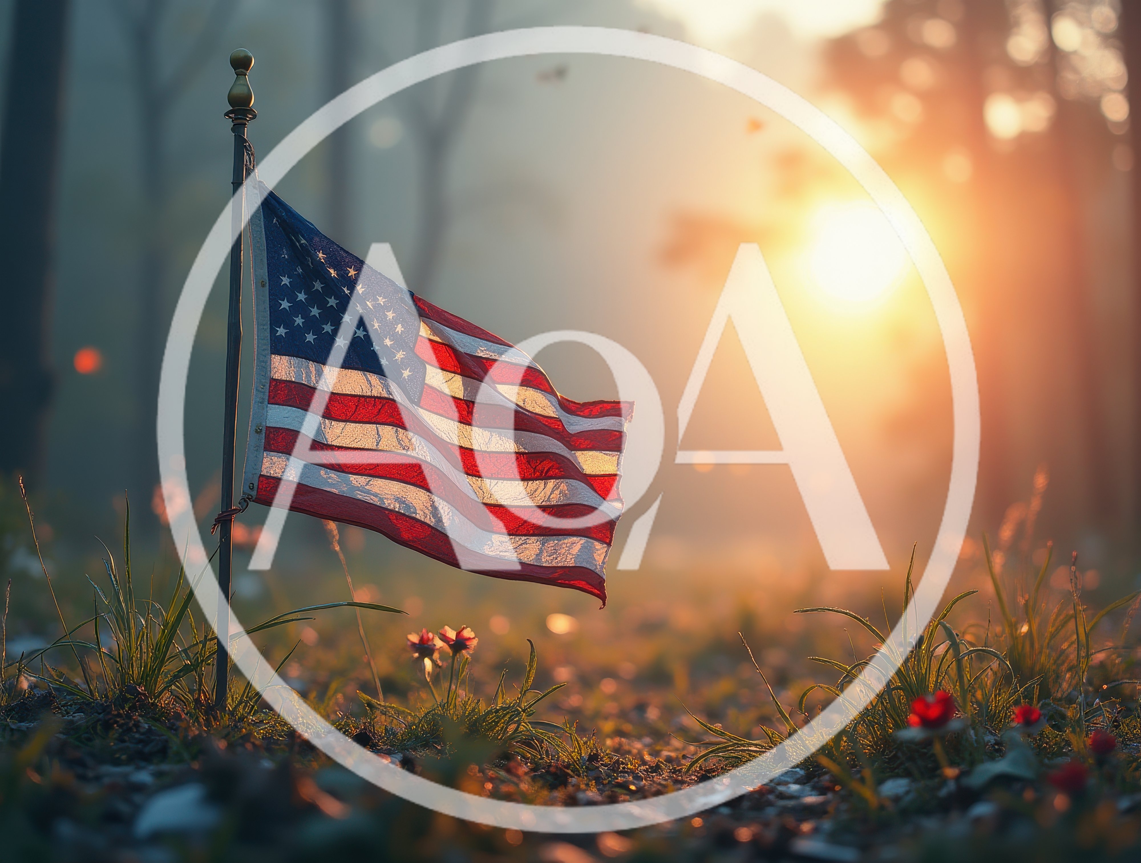 American Flag Waving in a Sunlit Meadow