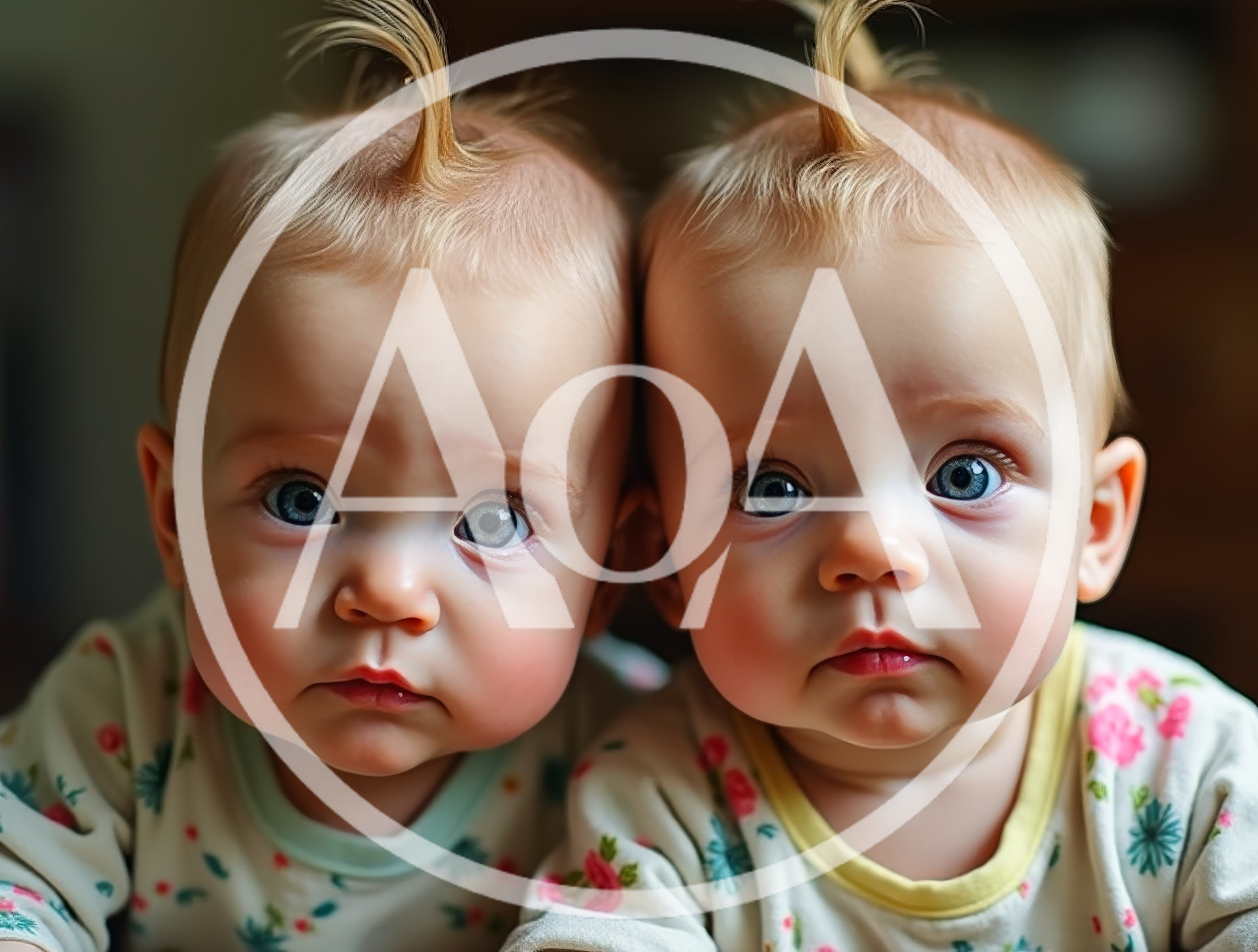 Portrait Of Identical Twin Babies With Blue Eyes