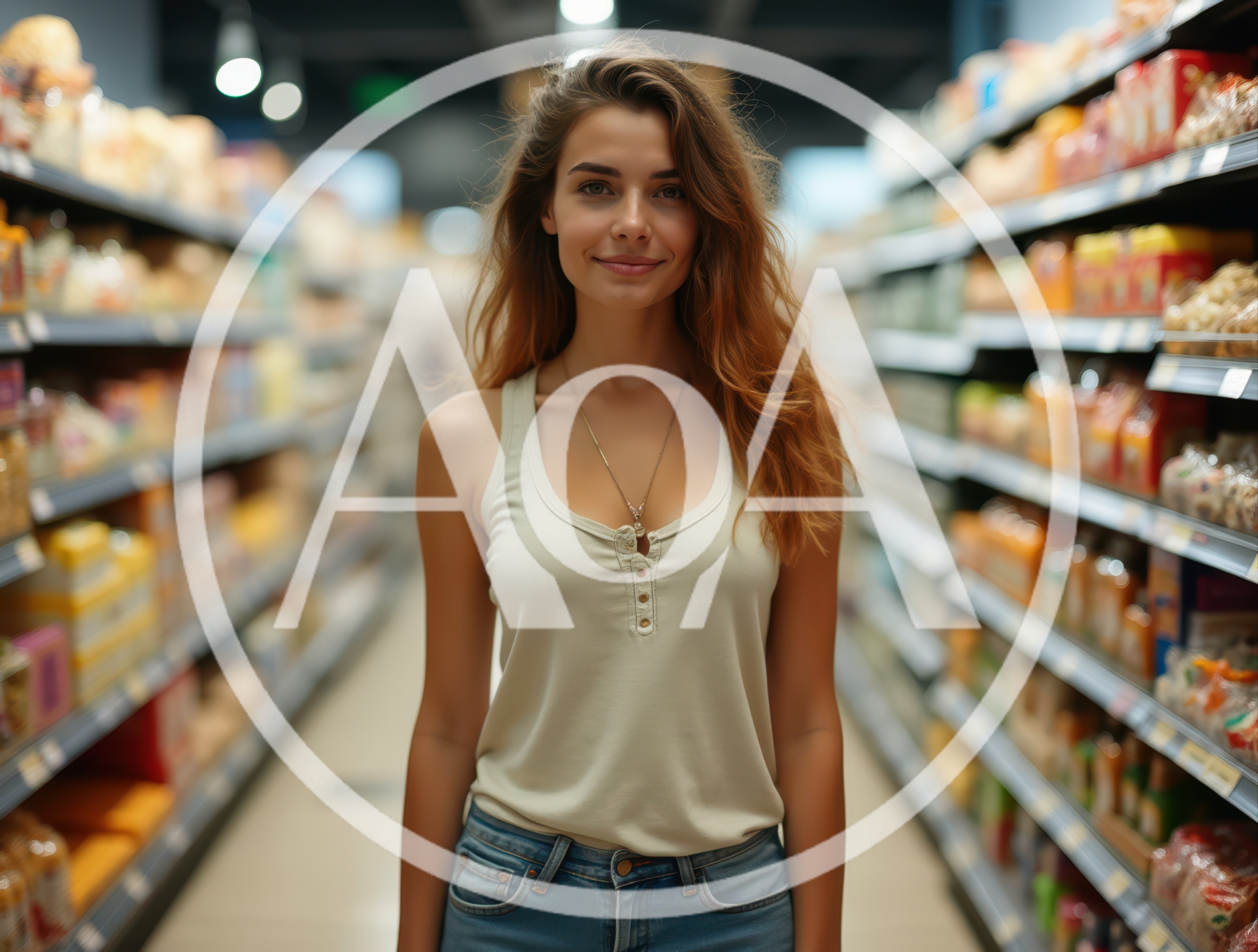 Young Woman Standing In A Grocery Store Aisle