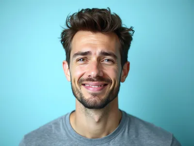 Portrait Of A Smiling Man Against Blue Background