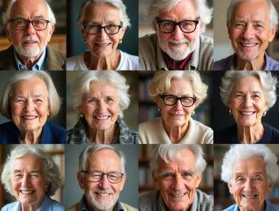 Collage Of Diverse Senior Citizens Smiling Portraits
