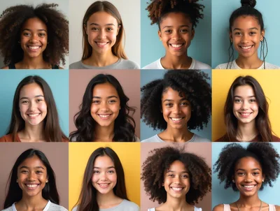 Diverse Young Women Smiling Portraits Grid