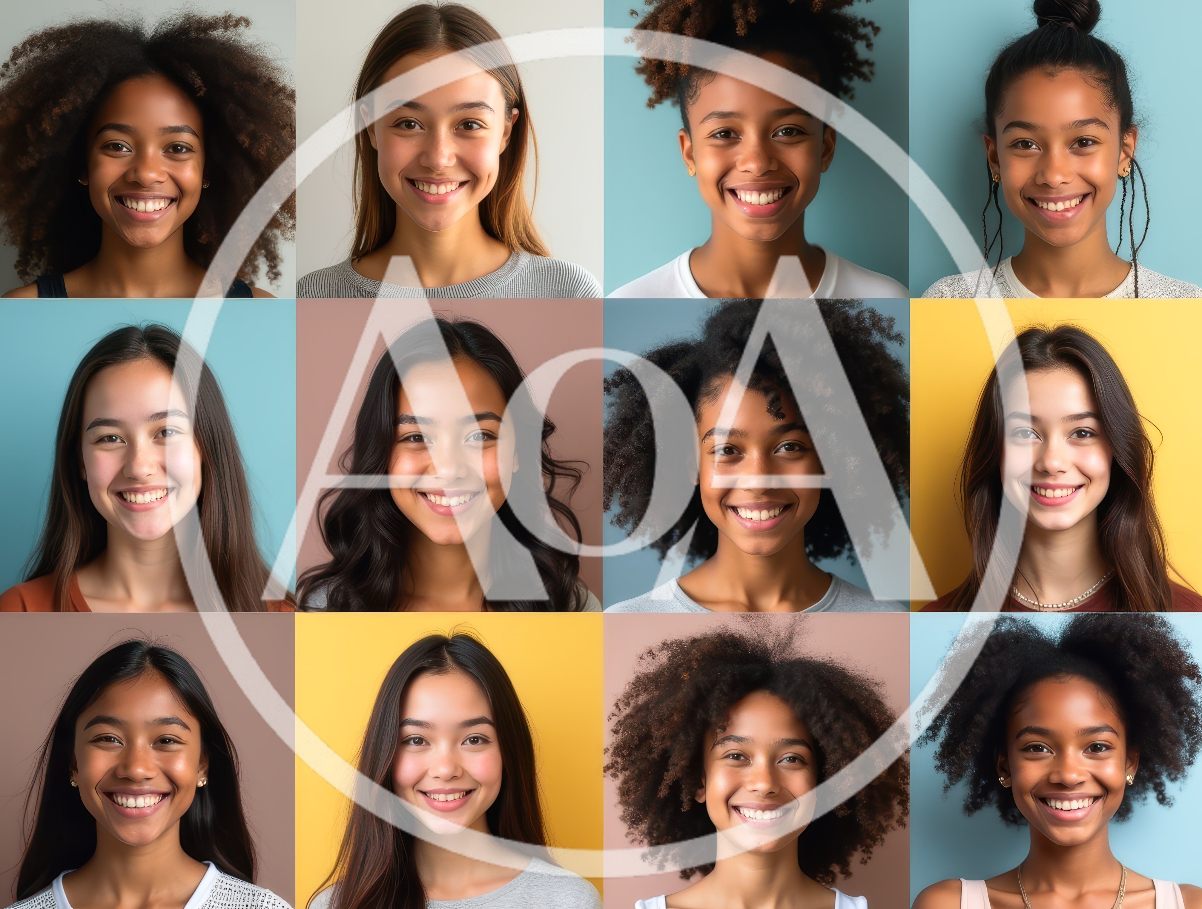 Diverse Young Women Smiling Portraits Grid