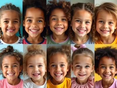 Collage Of Diverse Young Girls Smiling Happily