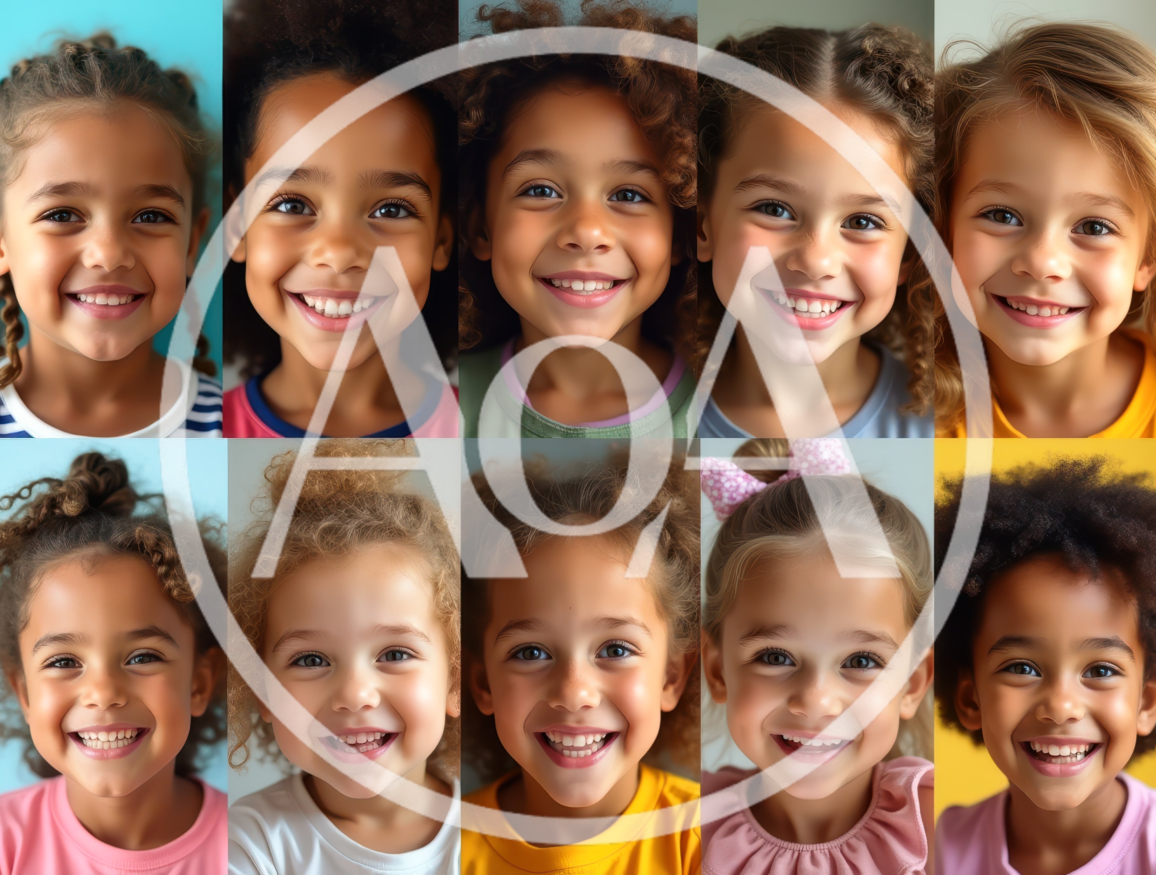 Collage Of Diverse Young Girls Smiling Happily