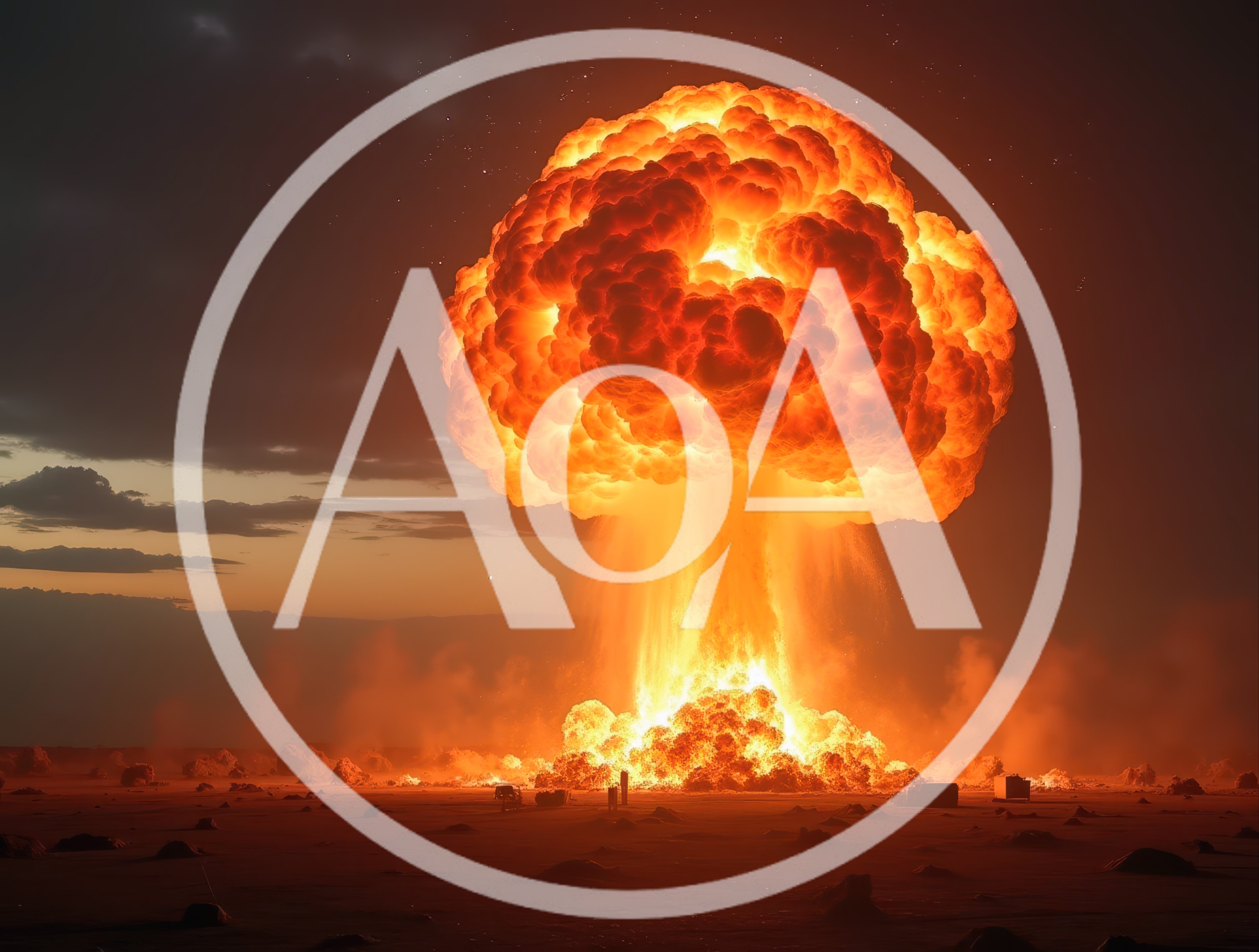Massive Nuclear Explosion Mushroom Cloud Over Desert Landscape