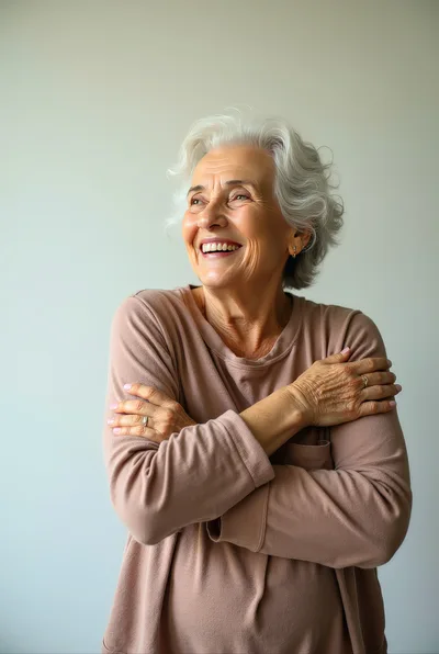 Happy Senior Woman Embracing Herself