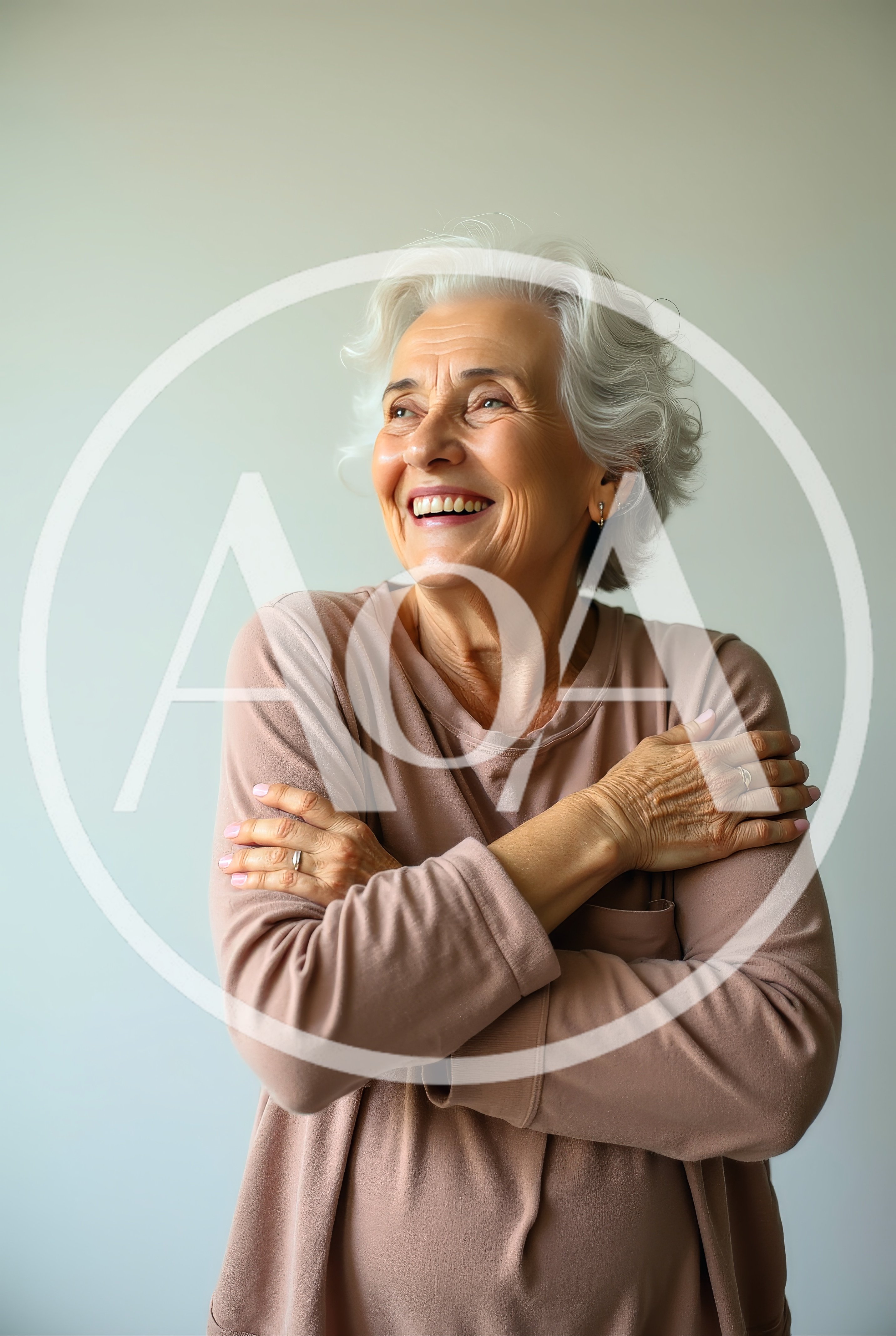 Happy Senior Woman Embracing Herself