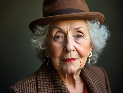 Portrait Of An Elegant Elderly Woman In A Fedora