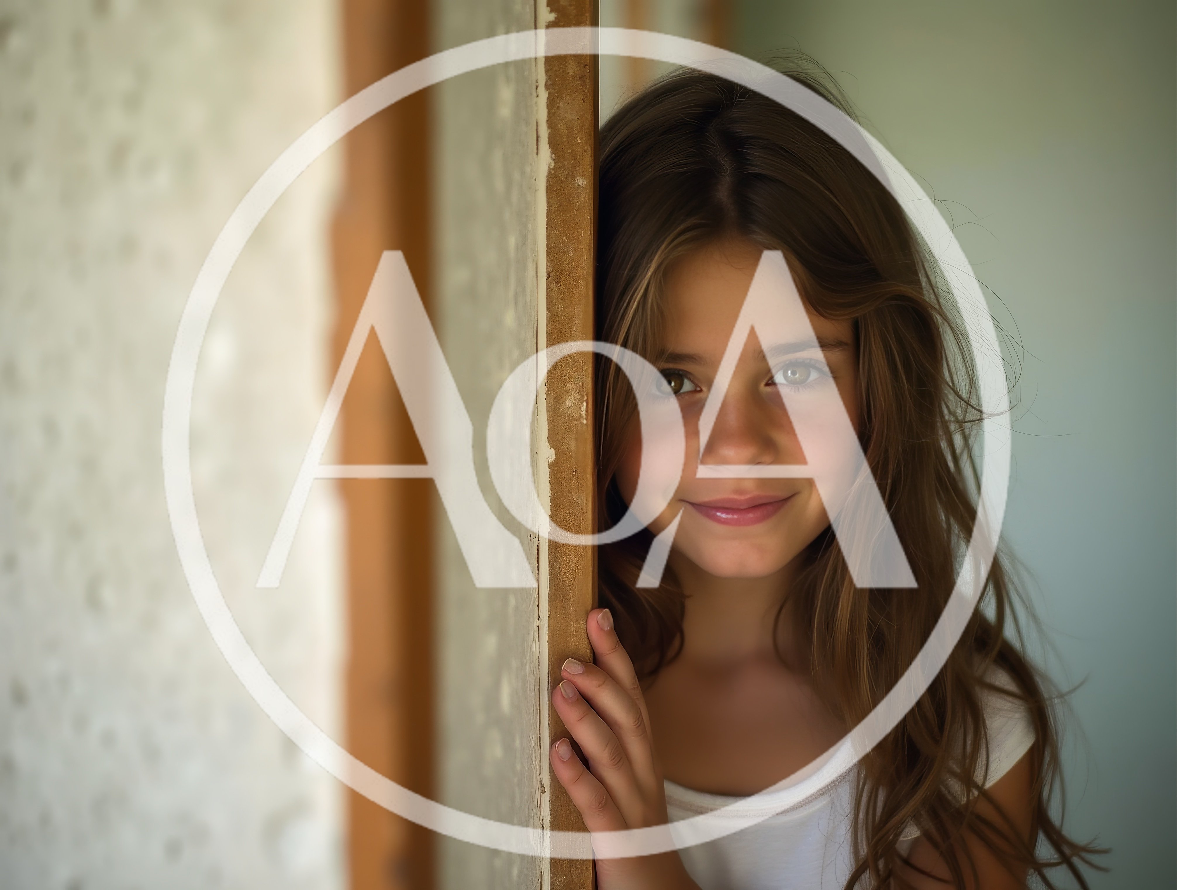 Young Girl Peeking Around A Doorway