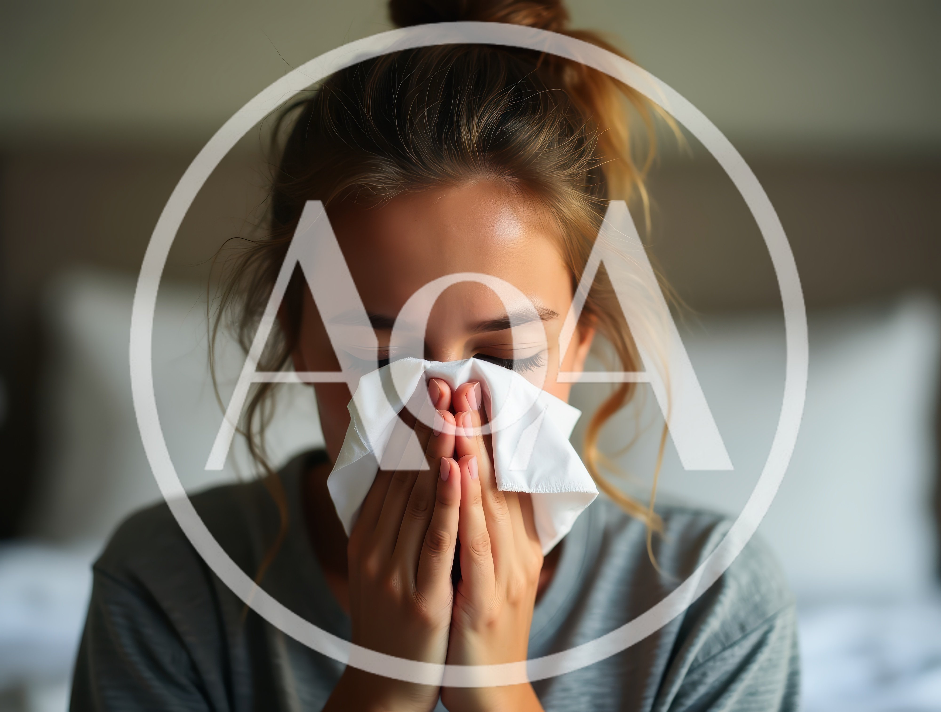 Young Woman Blowing Her Nose Into A Tissue