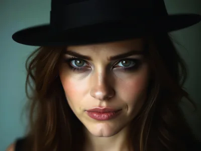 Portrait Of A Mysterious Woman Wearing A Fedora