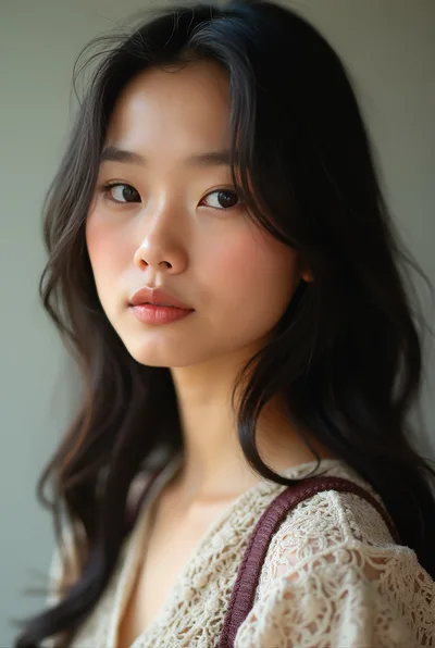 Portrait Of A Young Asian Woman With Long Dark Hair