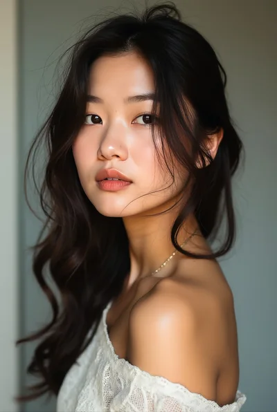 Portrait Of A Young Asian Woman With Wavy Hair