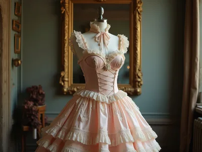 Pink Victorian Style Corset Dress On Mannequin