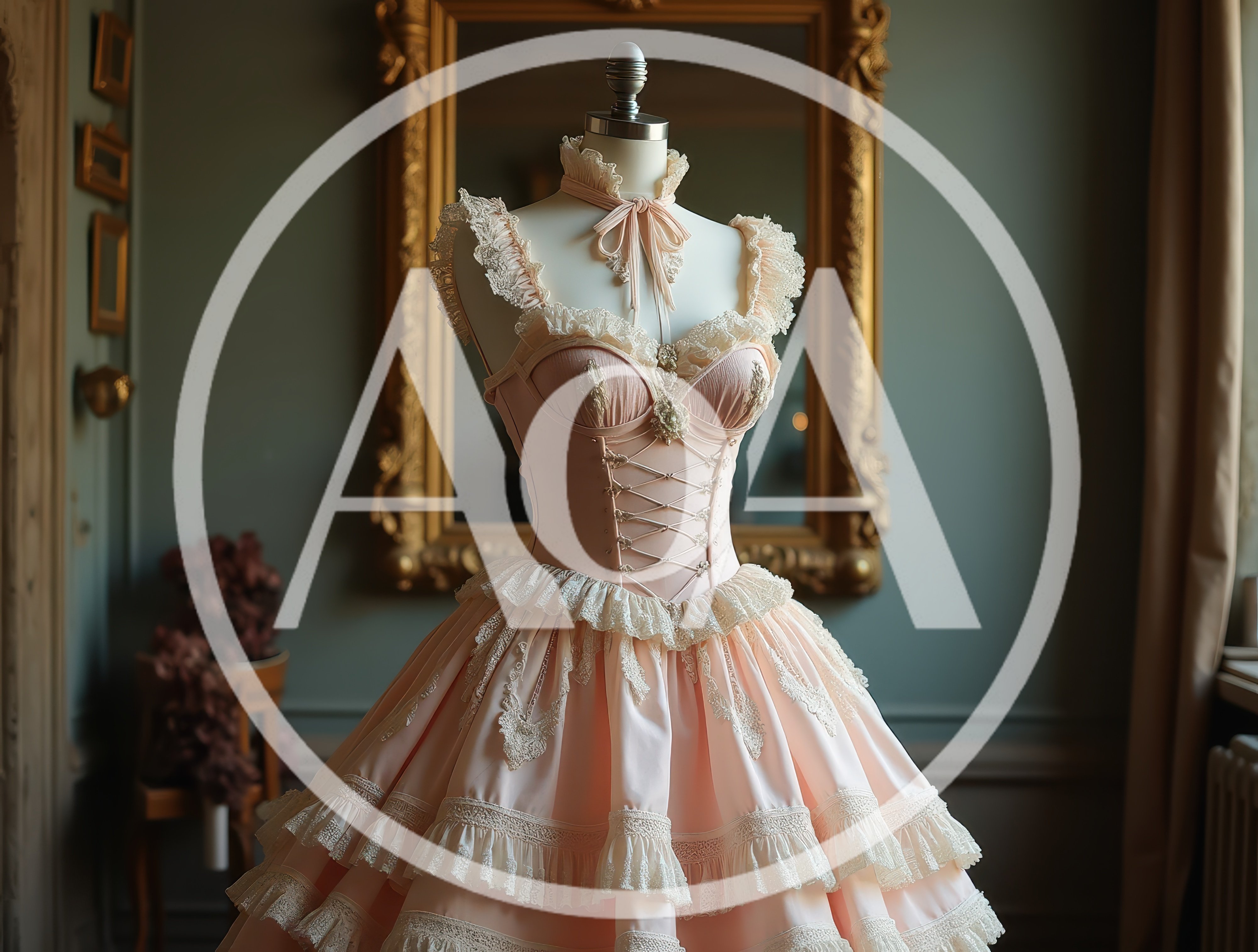 Pink Victorian Style Corset Dress On Mannequin