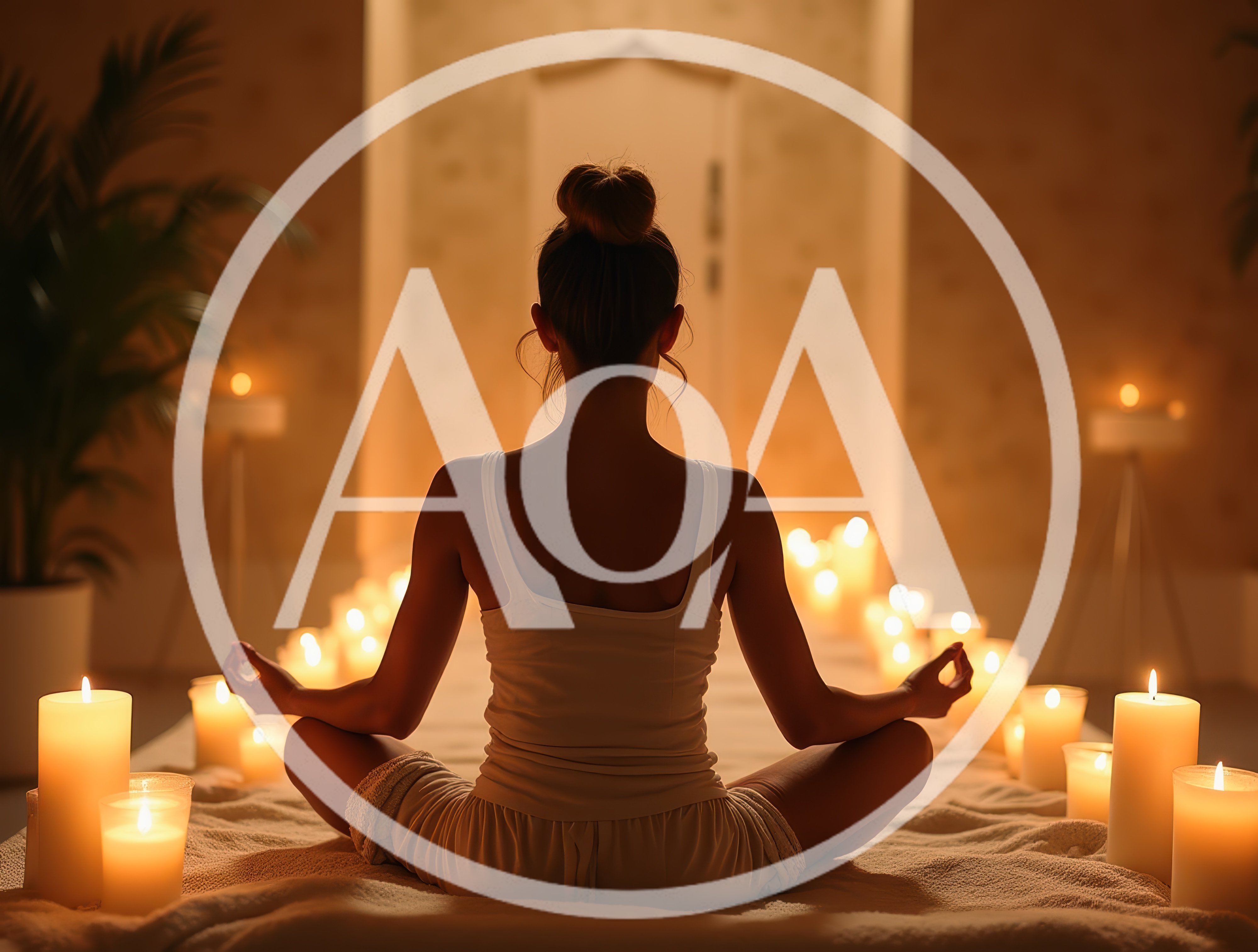 Woman Meditating In A Candlelit Room