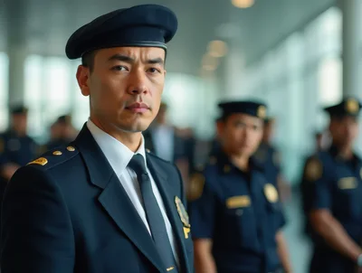 Professional Security Officer Standing In A Modern Terminal