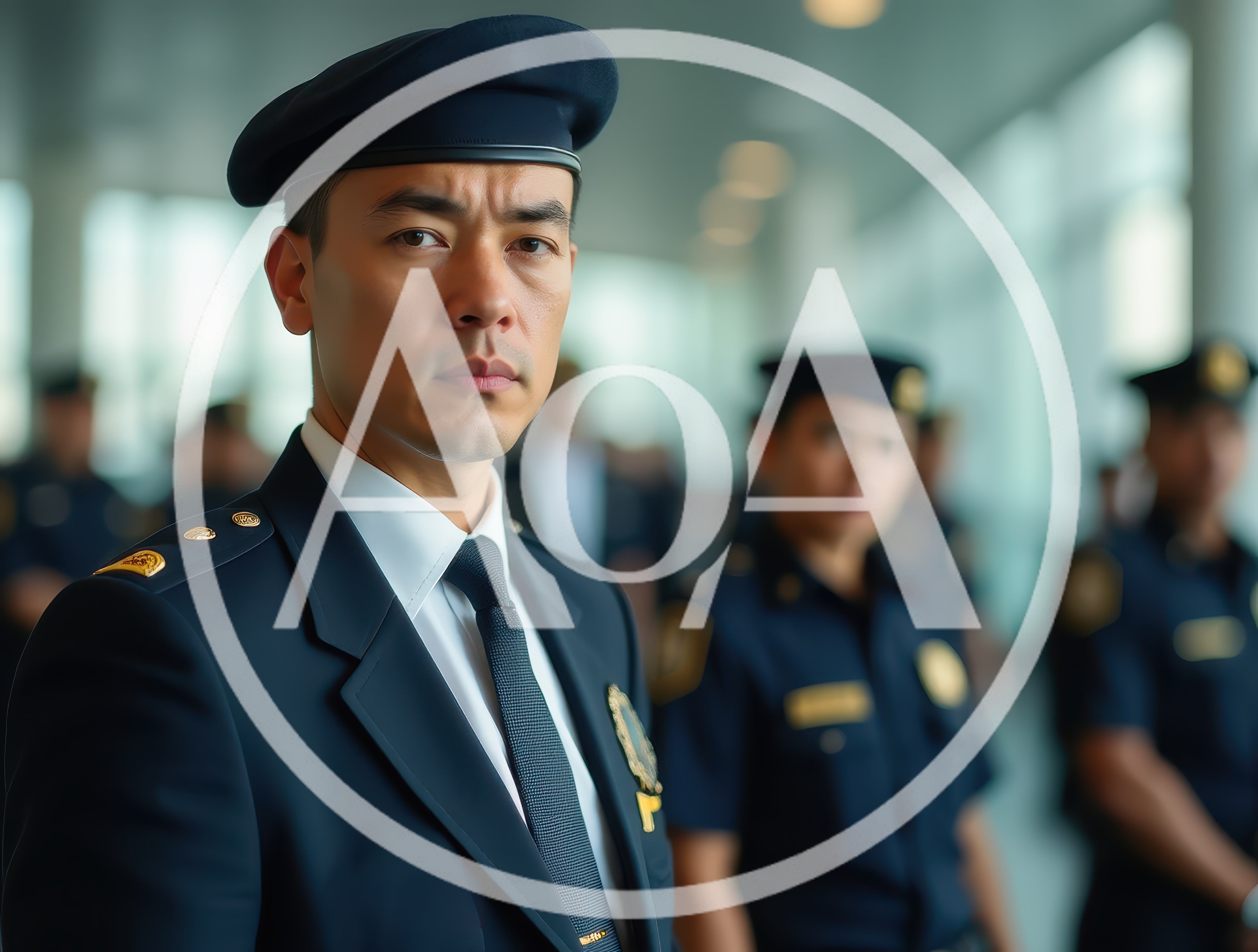 Professional Security Officer Standing In A Modern Terminal