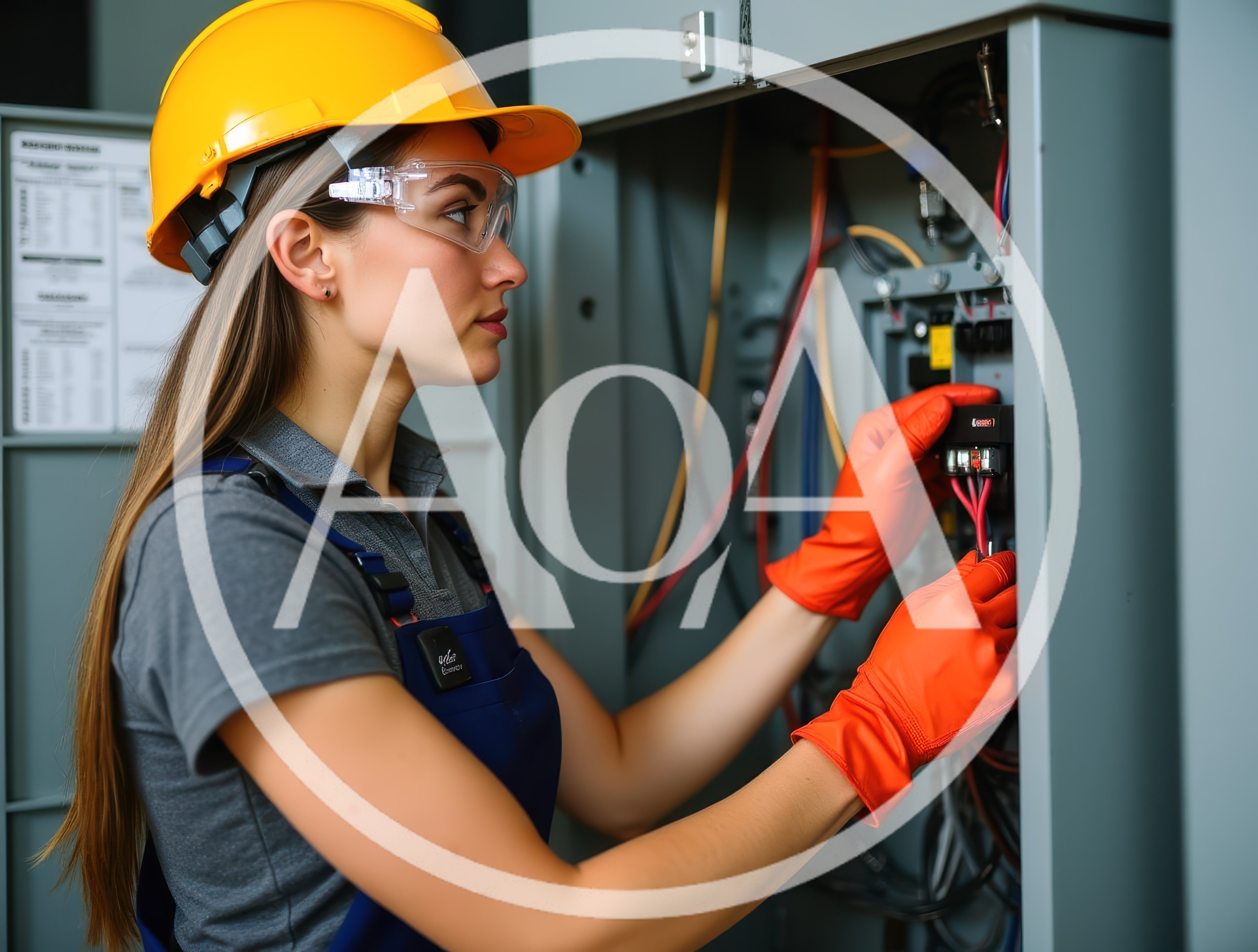 Female Electrician Working On Industrial Electrical Control Panel