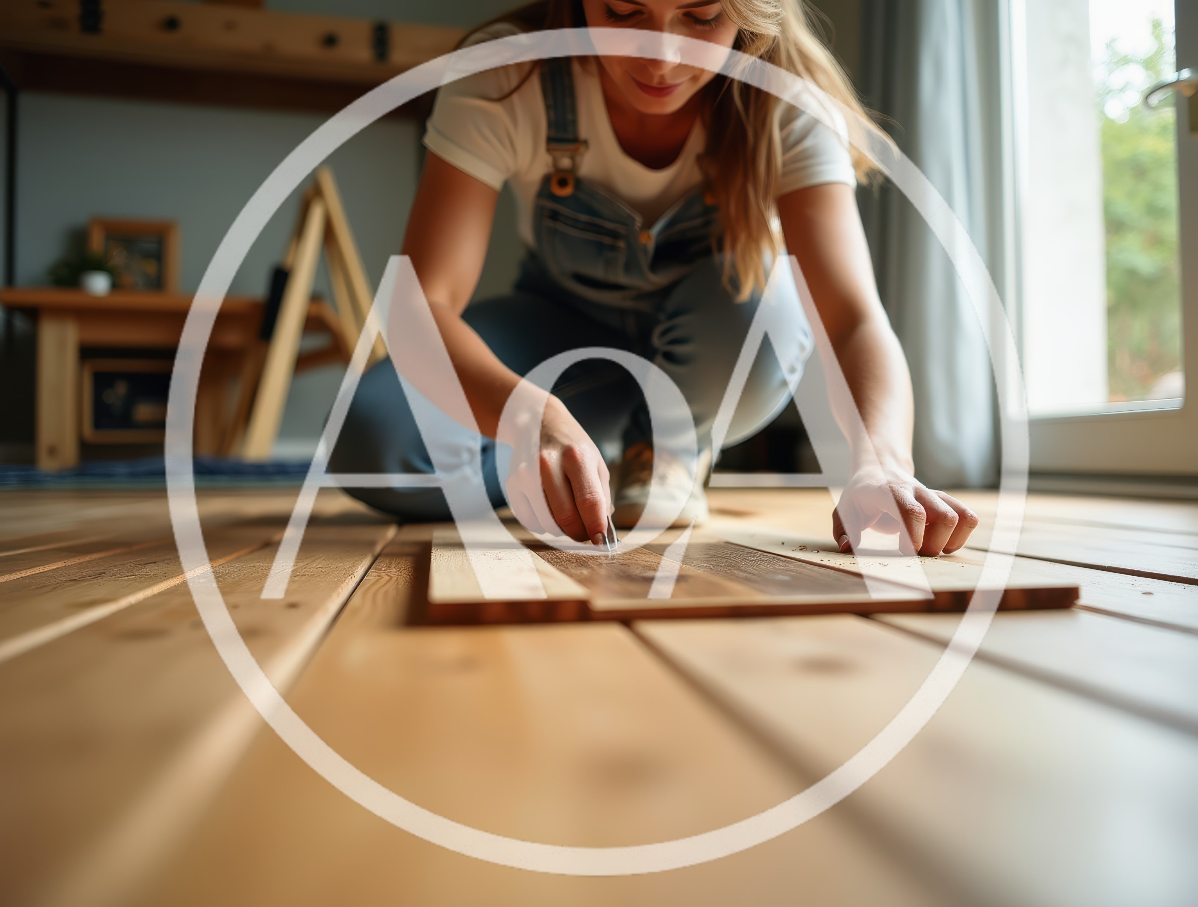 Woman Installing Wooden Floor Planks In A Home