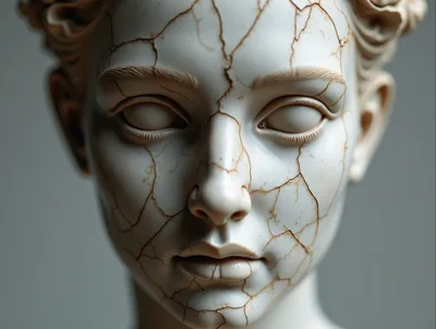 Cracked Marble Statue Of A Human Face