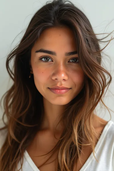 Portrait Of A Young Woman With Flowing Brown Hair