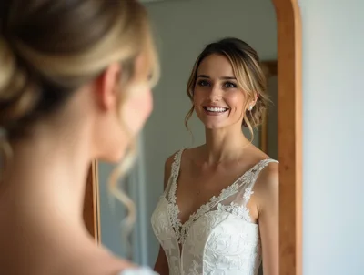 Beautiful Bride Looking At Her Reflection In A Mirror