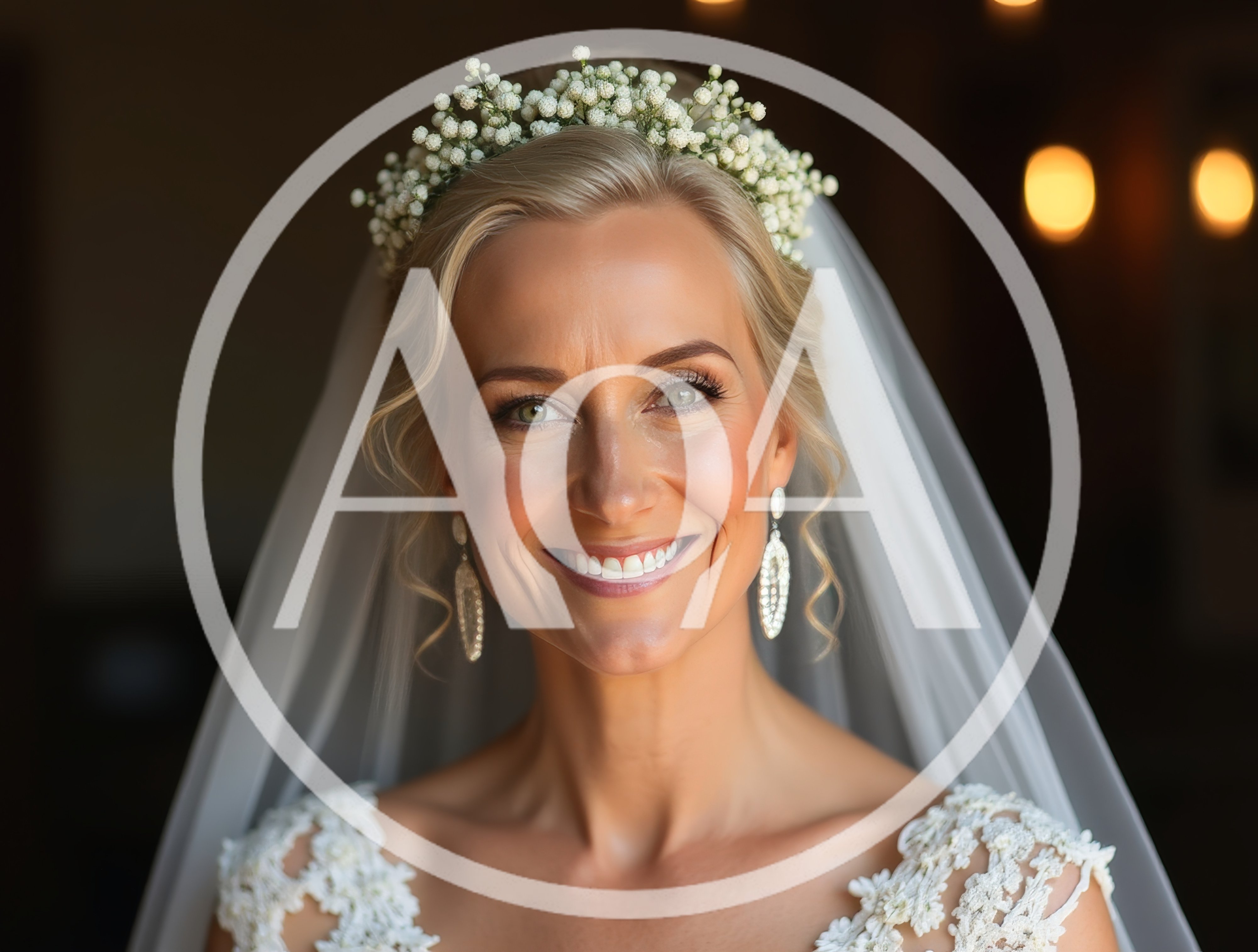 Portrait Of A Radiant Blonde Bride In Wedding Attire