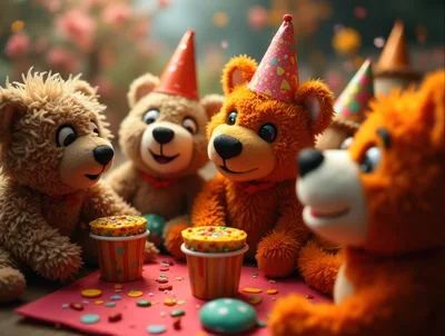Teddy Bears Celebrating A Birthday Party