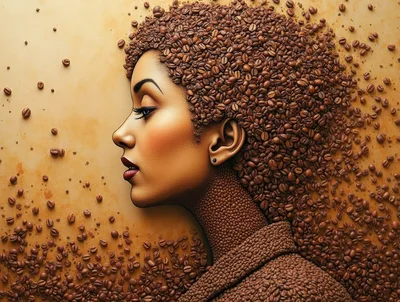 Artistic Portrait Of A Woman Made Of Coffee Beans