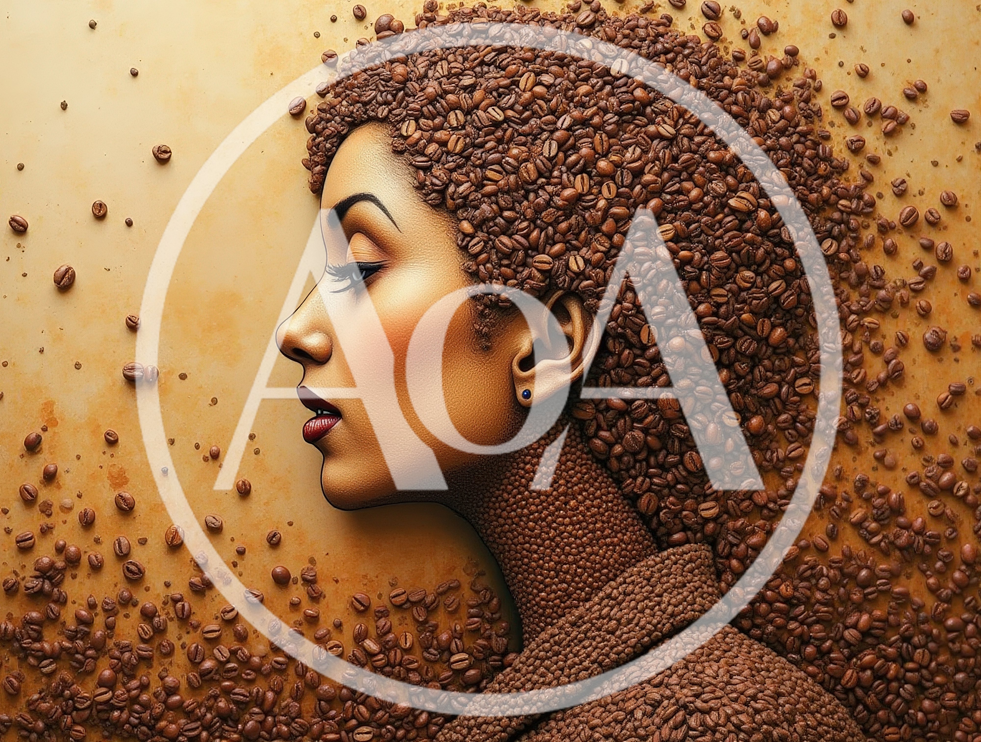 Artistic Portrait Of A Woman Made Of Coffee Beans