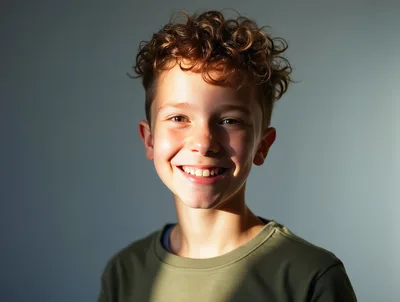 Portrait Of A Smiling Young Boy With Curly Hair