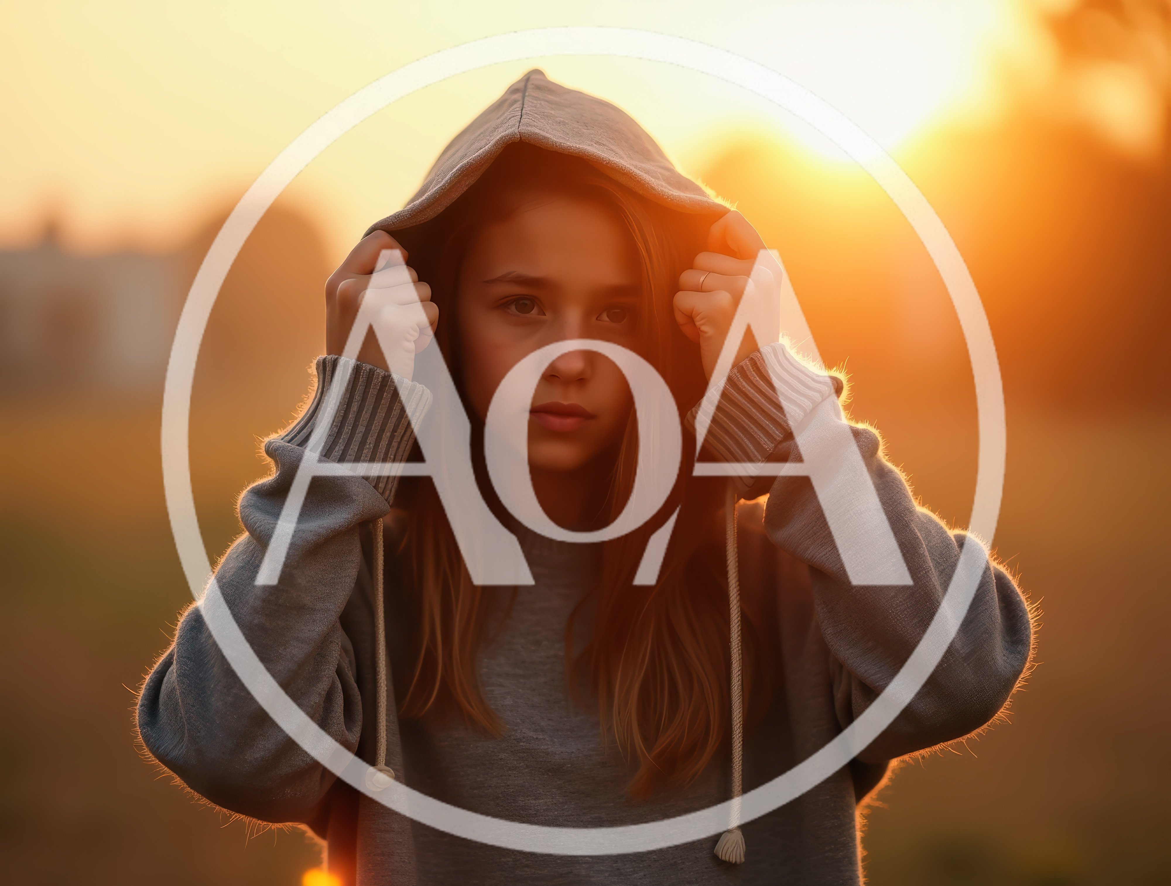 Young Girl Wearing A Hoodie At Sunset