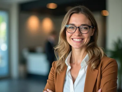 Professional Businesswoman Smiling In A Modern Office Setting