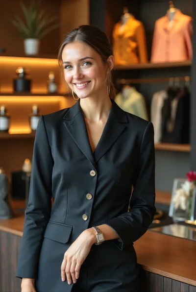 Professional Woman Smiling In A Modern Clothing Boutique