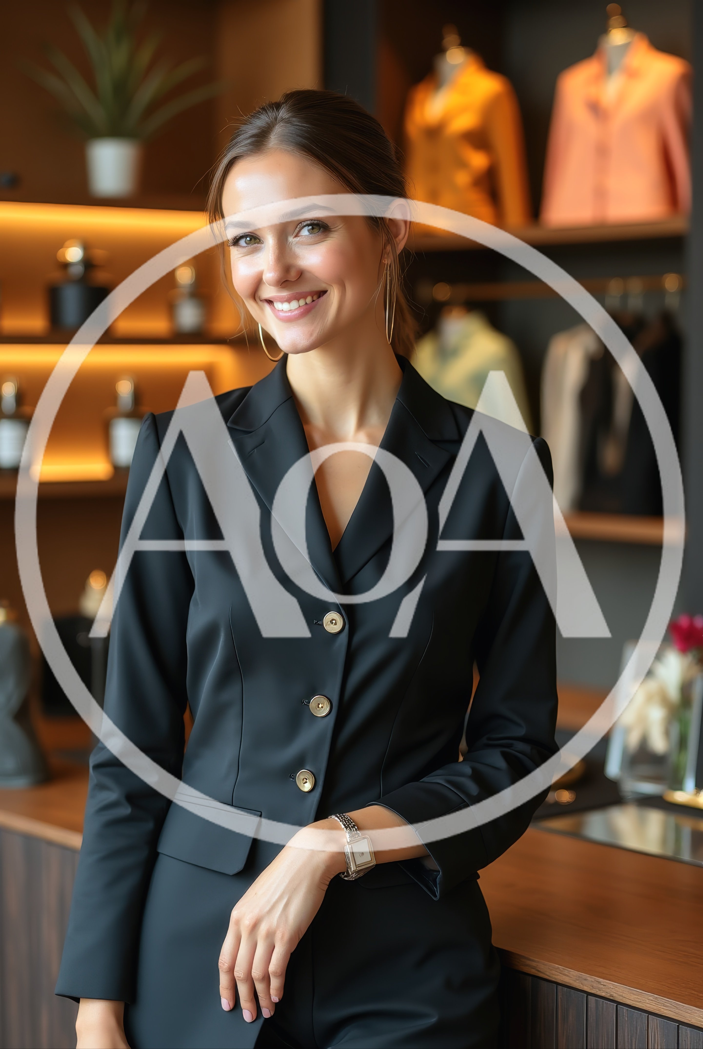 Professional Woman Smiling In A Modern Clothing Boutique